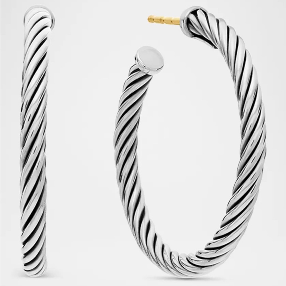 David Yurman Elegant Silver Twisted Hoop Earrings